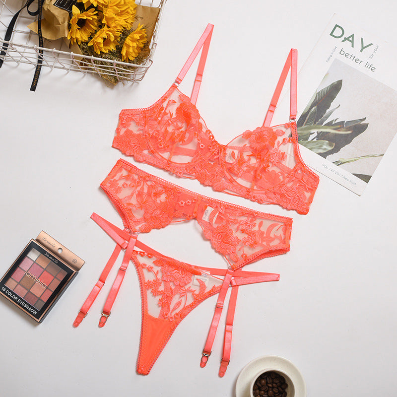 Bra And Panty Set Women Underwear Lace Lingerie 3pcs Cup See Through